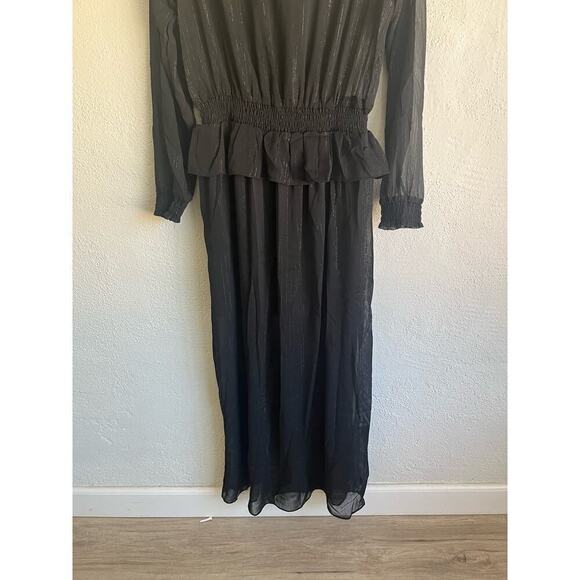 Anthropologie Endless Rose Woman Black Sheer Long Sleeve Tie Front Maxi … - Picture 8 of 11